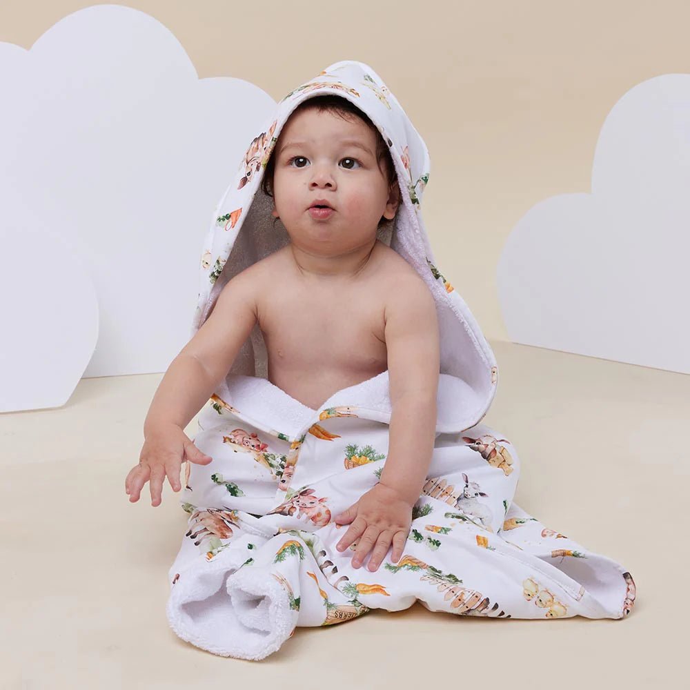 Snuggle Hunny Farm Organic Hooded Baby Towel-Aster & Ruby