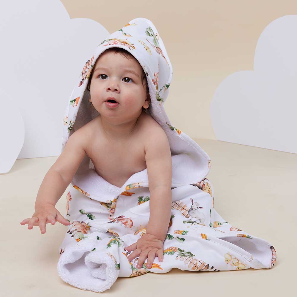 Snuggle Hunny Farm Organic Hooded Baby Towel-Aster & Ruby
