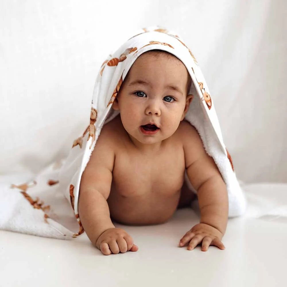 Snuggle Hunny Lion Organic Hooded Baby Towel-Aster & Ruby