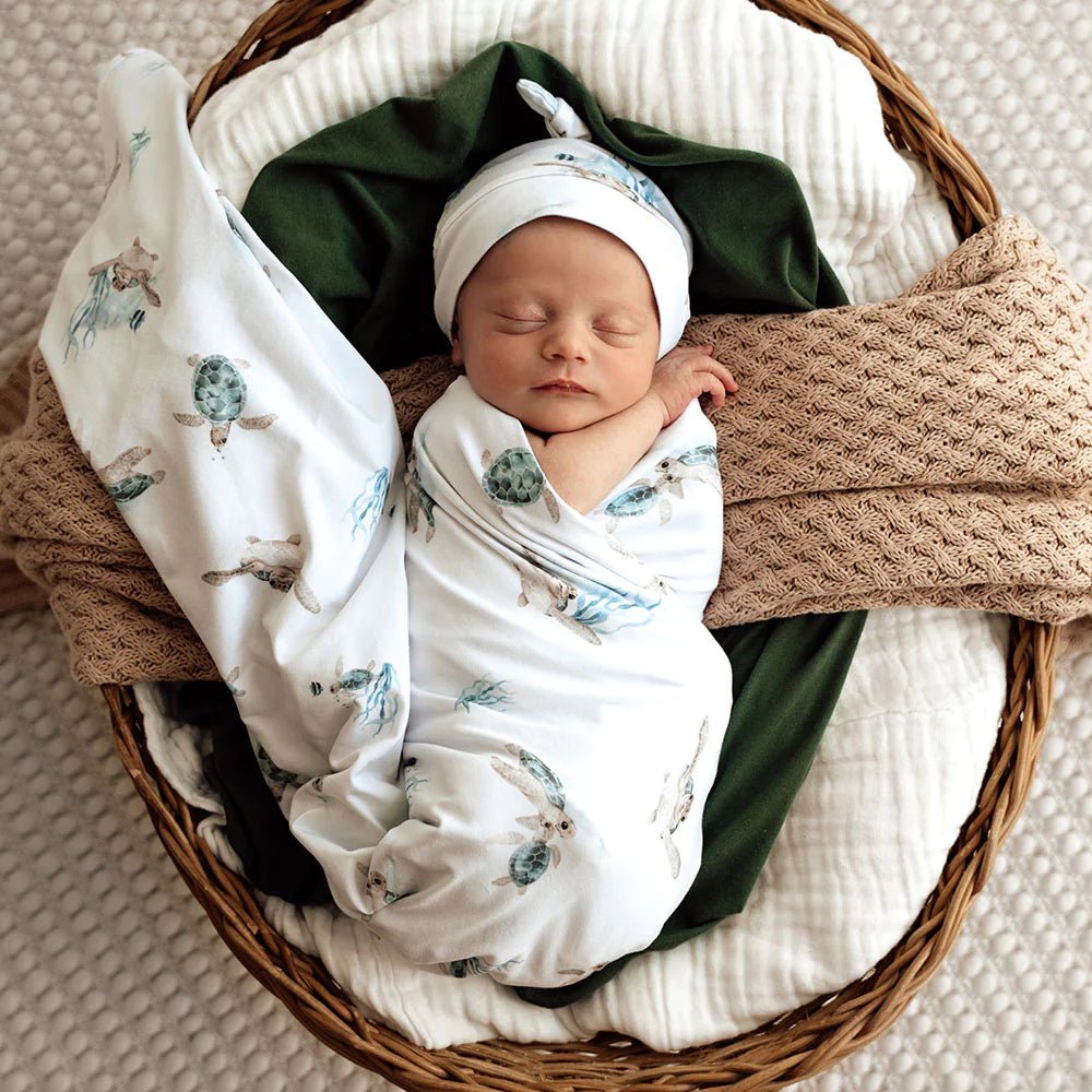 Snuggle Hunny Organic Jersey Wrap & Beanie Set - Turtle - Aster & Ruby