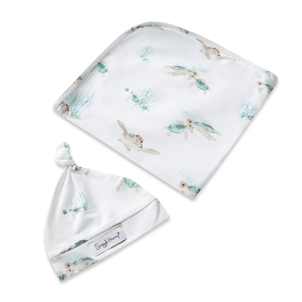 Snuggle Hunny Organic Jersey Wrap & Beanie Set - Turtle - Aster & Ruby