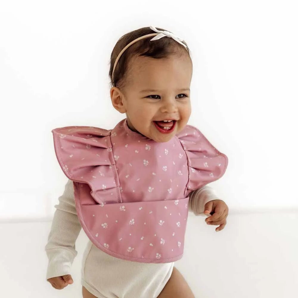 Snuggle Hunny Waterproof Snuggle Bib - Pink Fleur Frill - Aster & Ruby