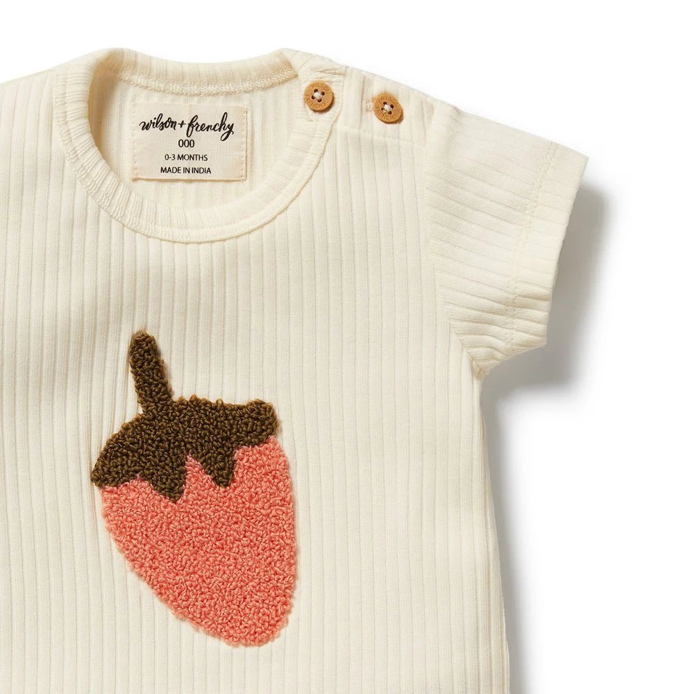 Strawberry Kisses Embroidered Organic Tee - Aster & Ruby