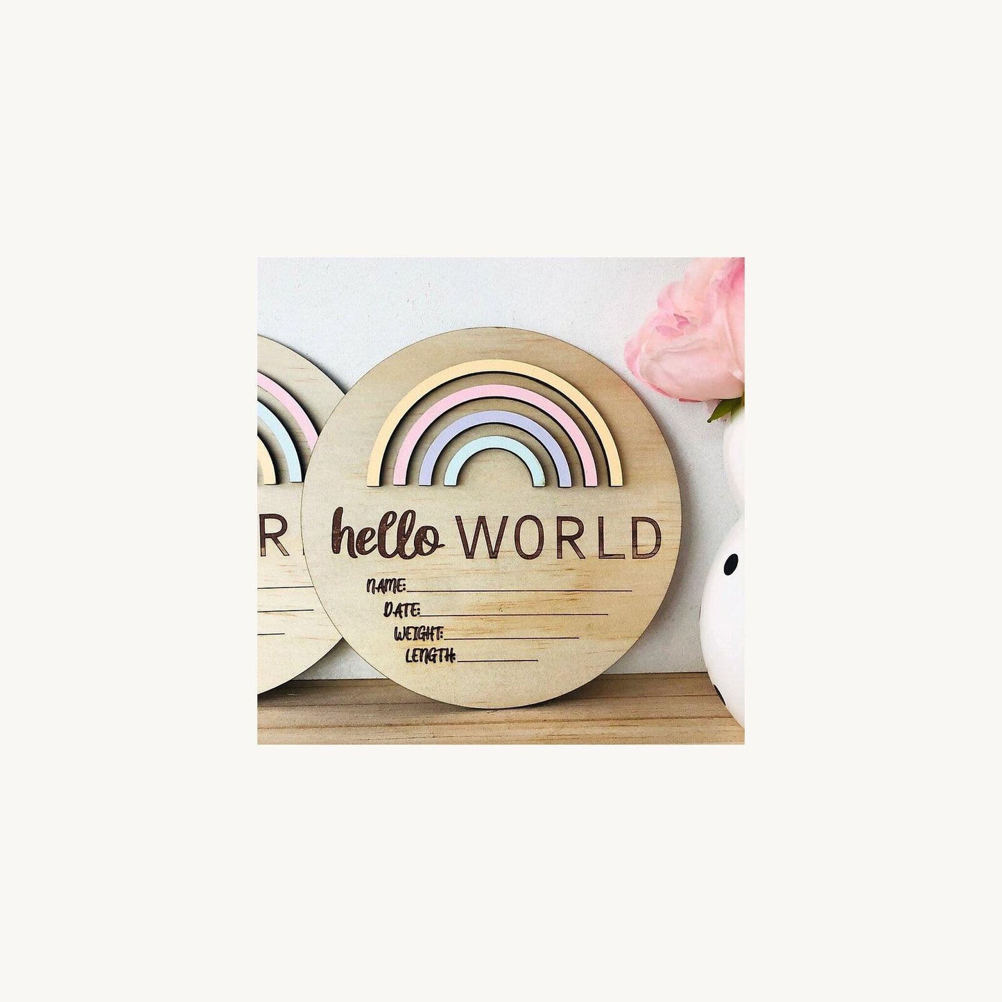 Timber Tinkers Timber Tinkers Hello World Rainbow Birth Announcement Pastel | Aster & Ruby