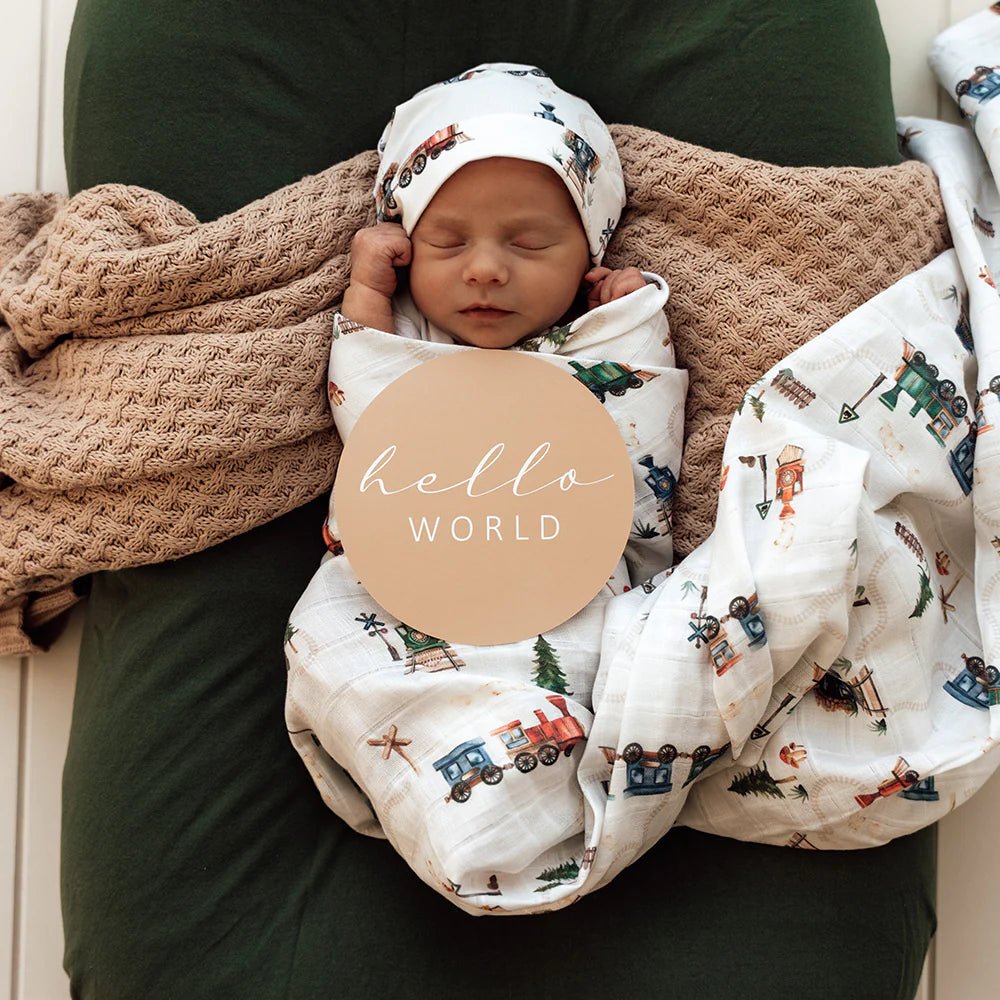 Trains Organic Muslin Wrap - Aster & Ruby
