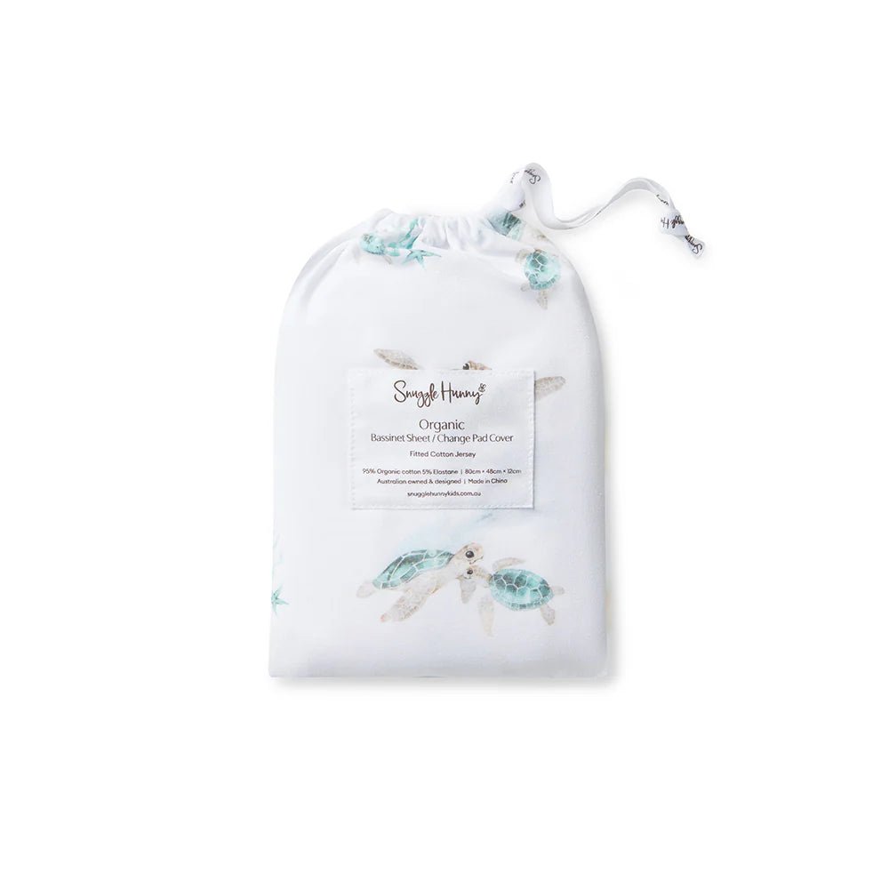 Turtle Organic Bassinet Sheet / Change Pad Cover - Aster & Ruby