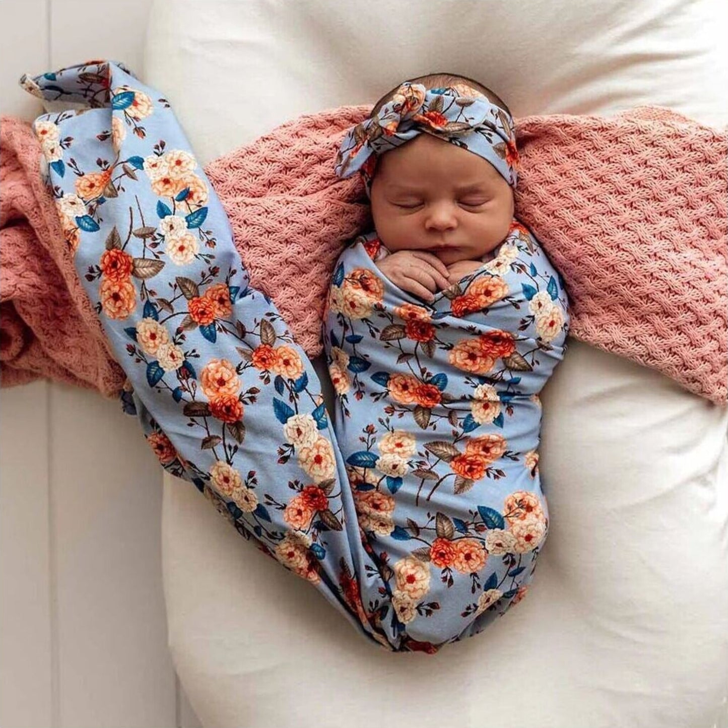 Snuggle Hunny Kids Vintage Blossom Organic Jersey Wrap & Topknot Set | Aster & Ruby