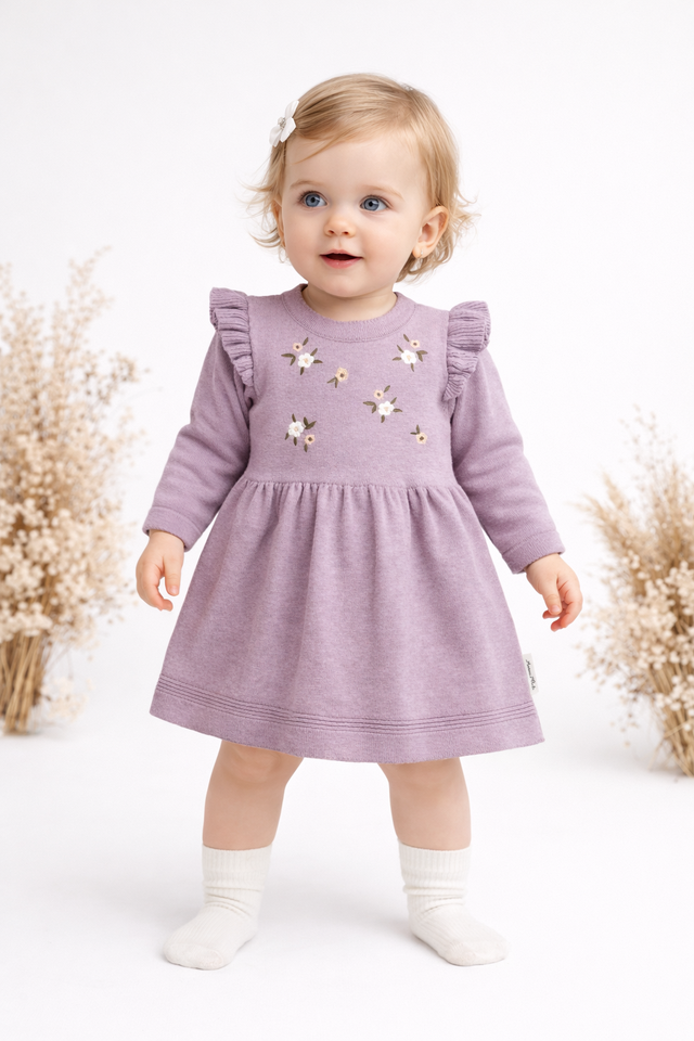 Pink Embroidered Knit Dress