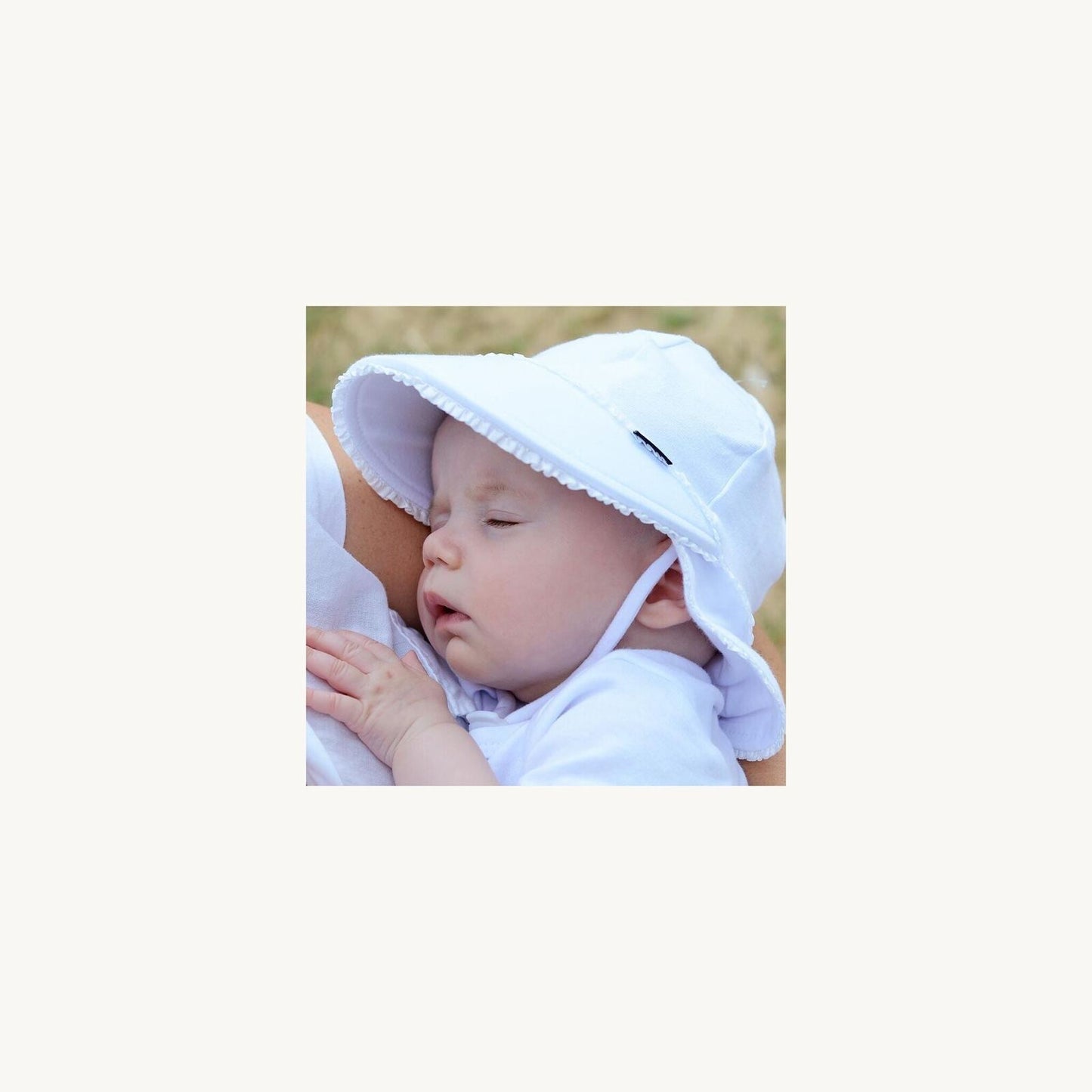 Bedhead White Ruffle Trim Legionnaire Flap Hat | Aster & Ruby