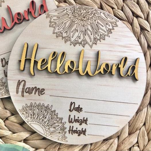 Timber Tinkers Hello World Sunflower Birth Announcement Lemon