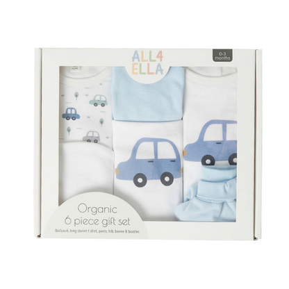 6pcs Organic Cotton Clothing Set Boy Blue Car