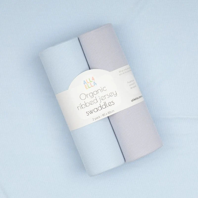 Blue & Grey Ribbed Jersey Swaddles 2pk