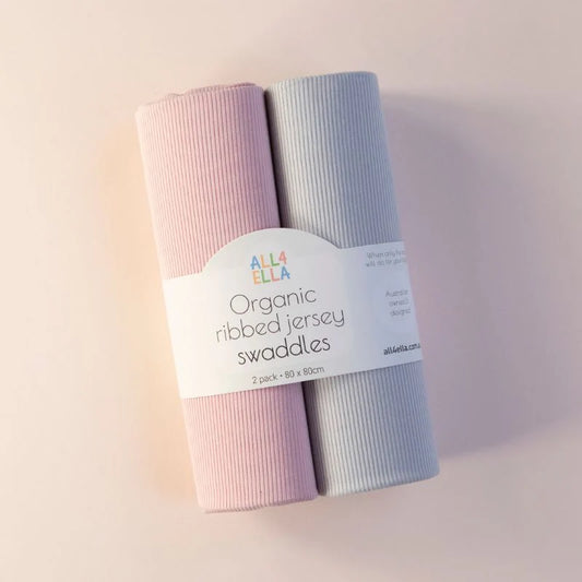 Pink & Grey Ribbed Jersey Swaddles 2pk