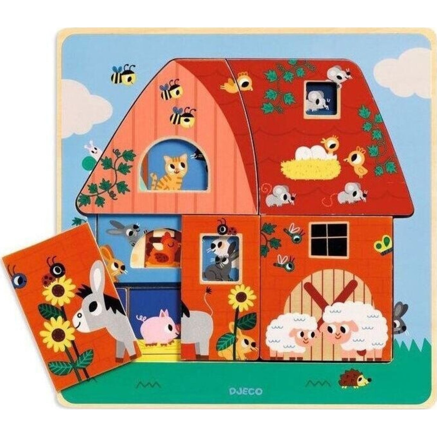 Djeco 12 piece Farm Barnyard 3 Layer Wooden Puzzle | Aster & Ruby