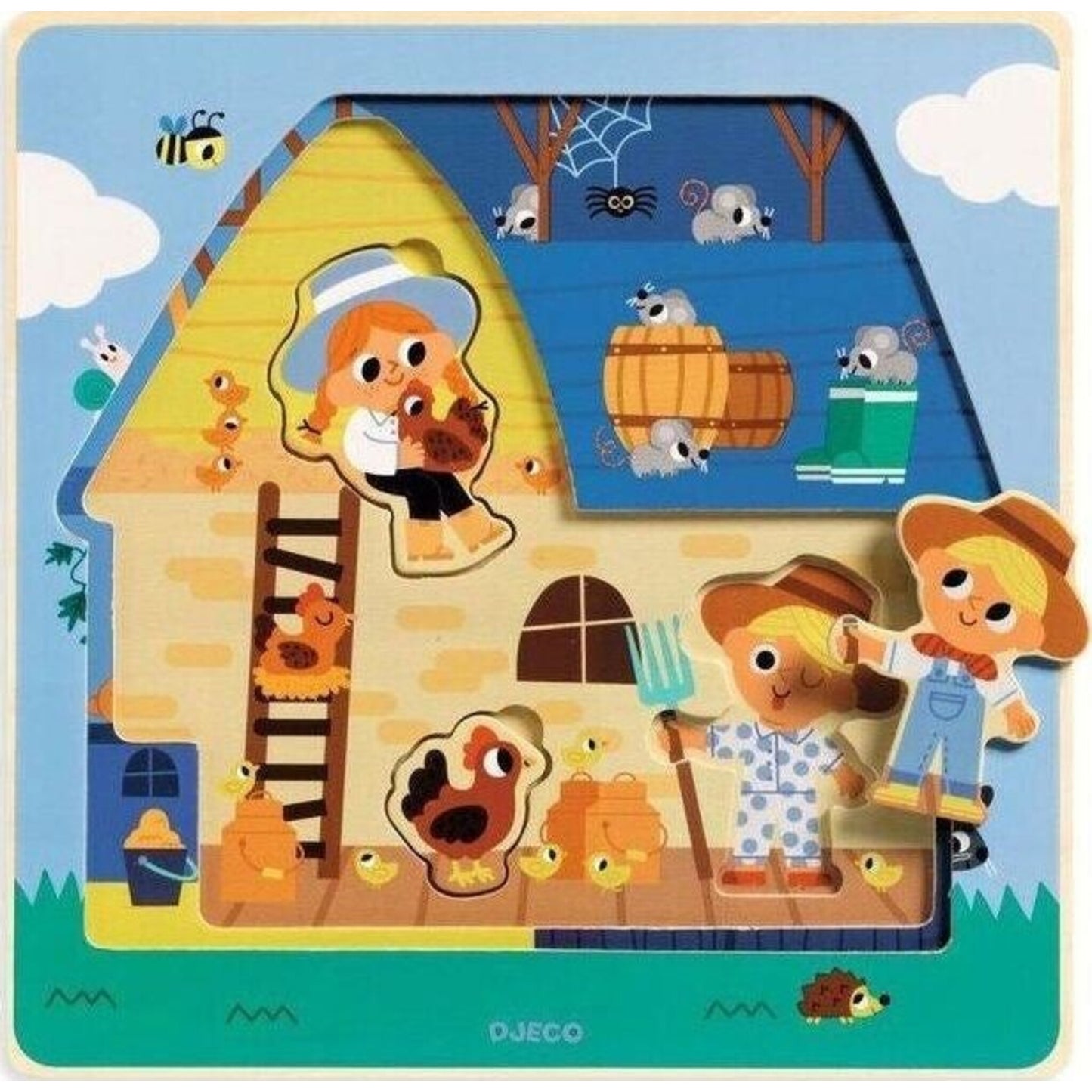 Djeco 12 piece Farm Barnyard 3 Layer Wooden Puzzle | Aster & Ruby