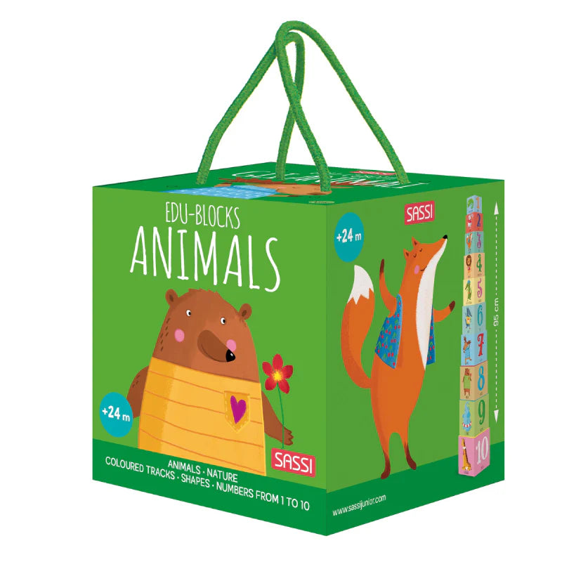Sassi Edu Animals Blocks & Book Set – 10pc | Aster & Ruby