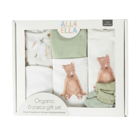 6pcs Organic Cotton Clothing Set Neutral Bear