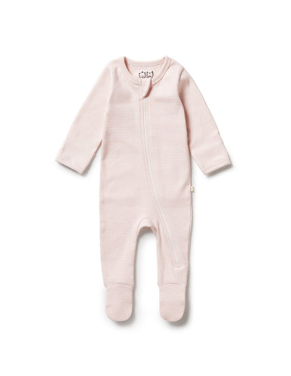 Wilson & Frenchy Cantaloupe Organic Stripe Rib Zipsuit with Feet | Aster & Ruby