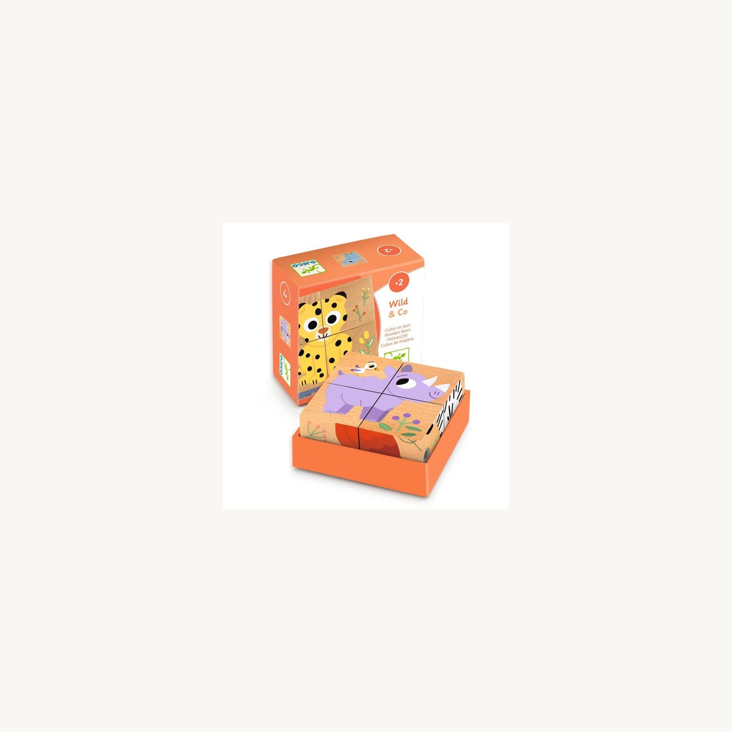 4 piece Wild & Co Safari Wooden Block Puzzle – children's product by Djeco | Aster & Ruby