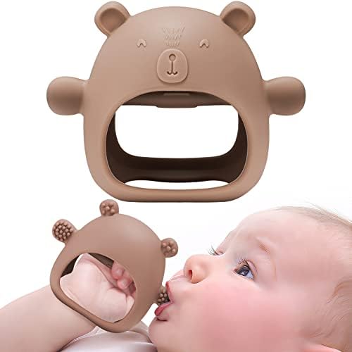 Dark Oatmeal Silicone Bear Teething Mitten
