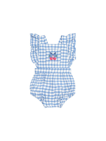 Dusty Blue Gingham Bow Playsuit