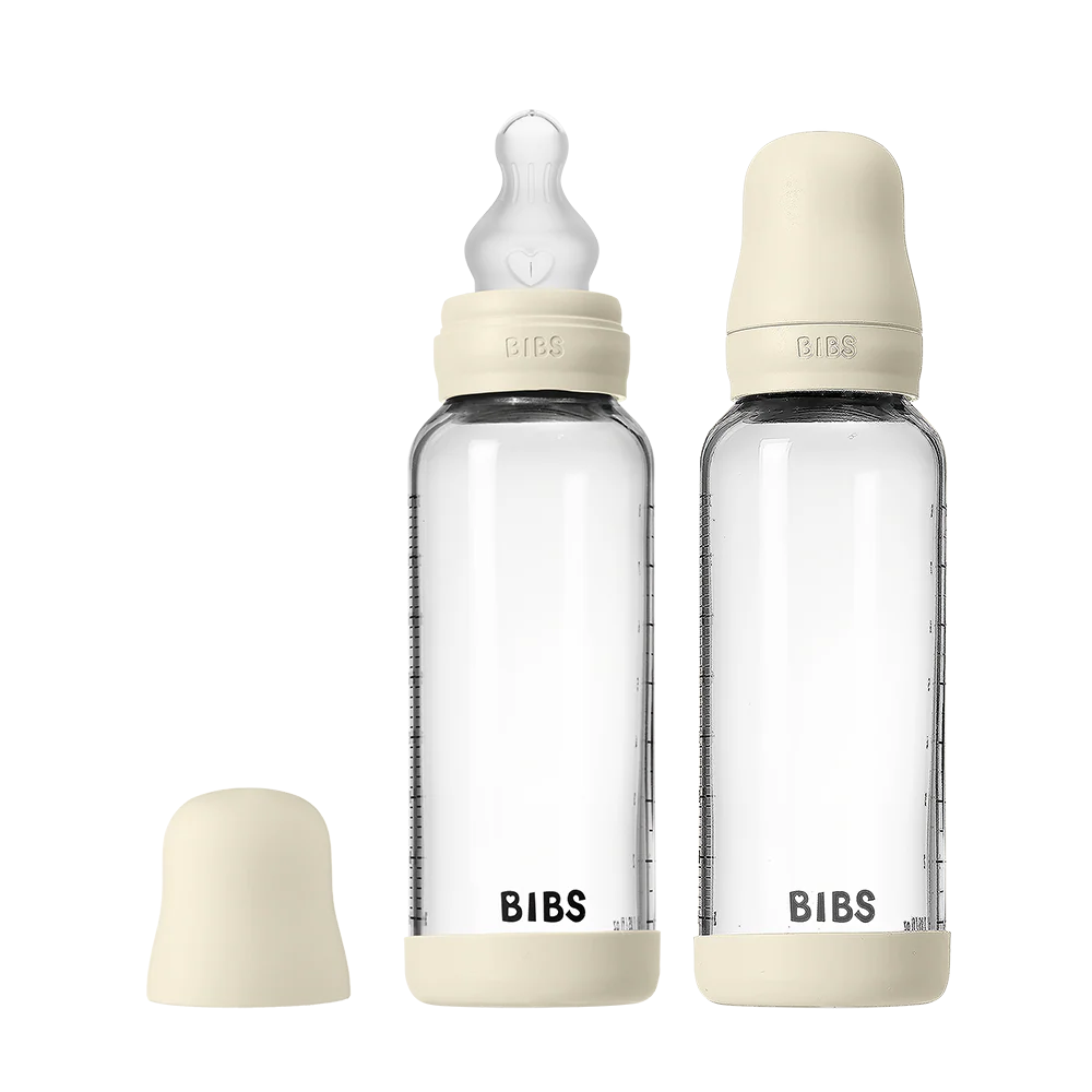 Baby Glass Bottle Set 240ml 2 Pack Silicone - Ivory