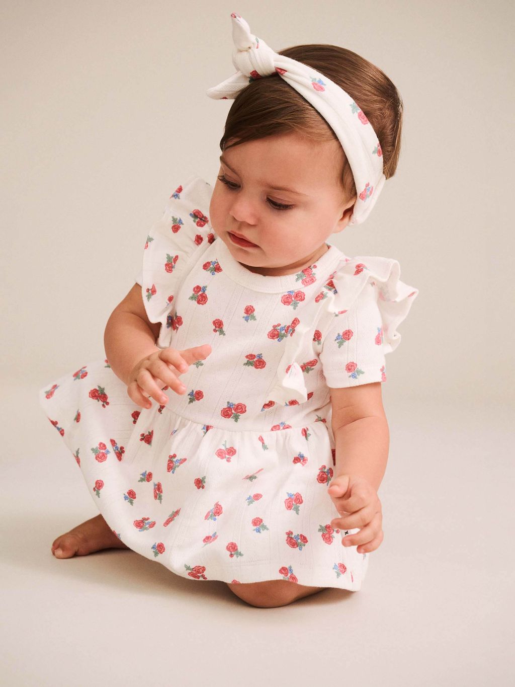 Floral Pointelle Sleeveless Dress Romper and Headband