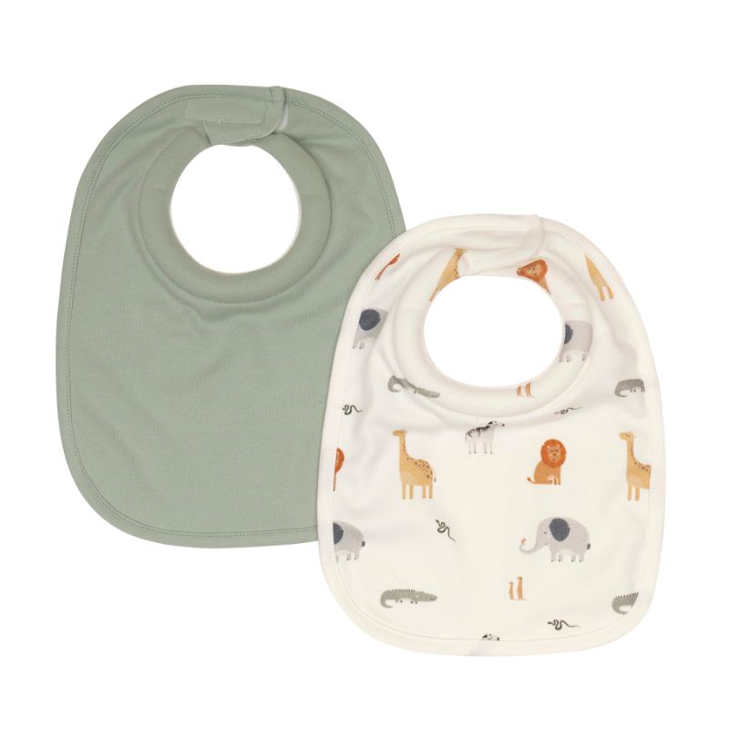 Roll Neck Bibs 2Pk - Wild Animals