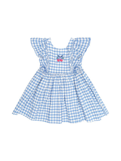 Dusty Blue Gingham Bow Dress