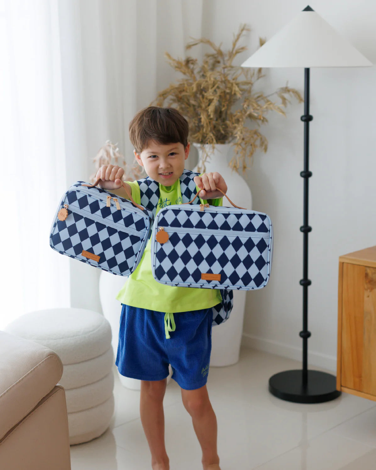 Fox & Fallow Navy Diamonds Large Lunch Bag | Aster & Ruby