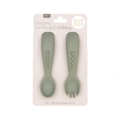 Silicone Comfy Grip Cutlery – Olive packaging