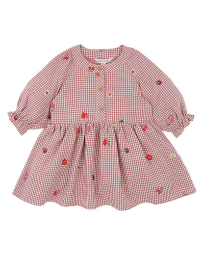 Orchard Bloom Embroidered Check Dress