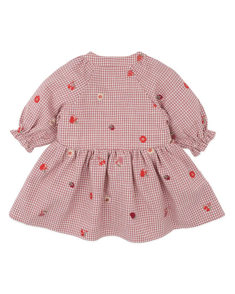 Orchard Bloom Embroidered Check Dress