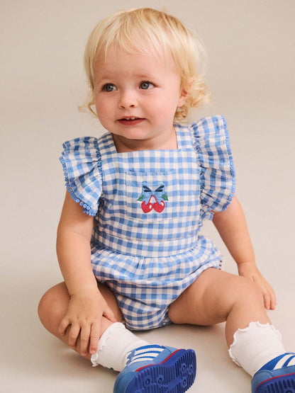 Dusty Blue Gingham Bow Playsuit