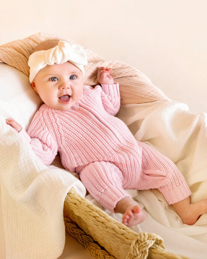 Pale Pink Knitted Zip Romper