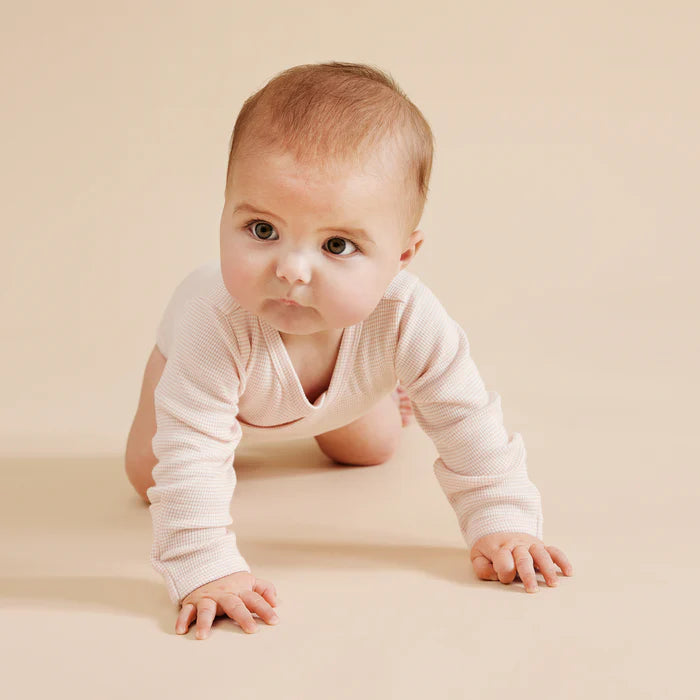 Organic Stripe Rib Kimono Bodysuit Cantaloupe