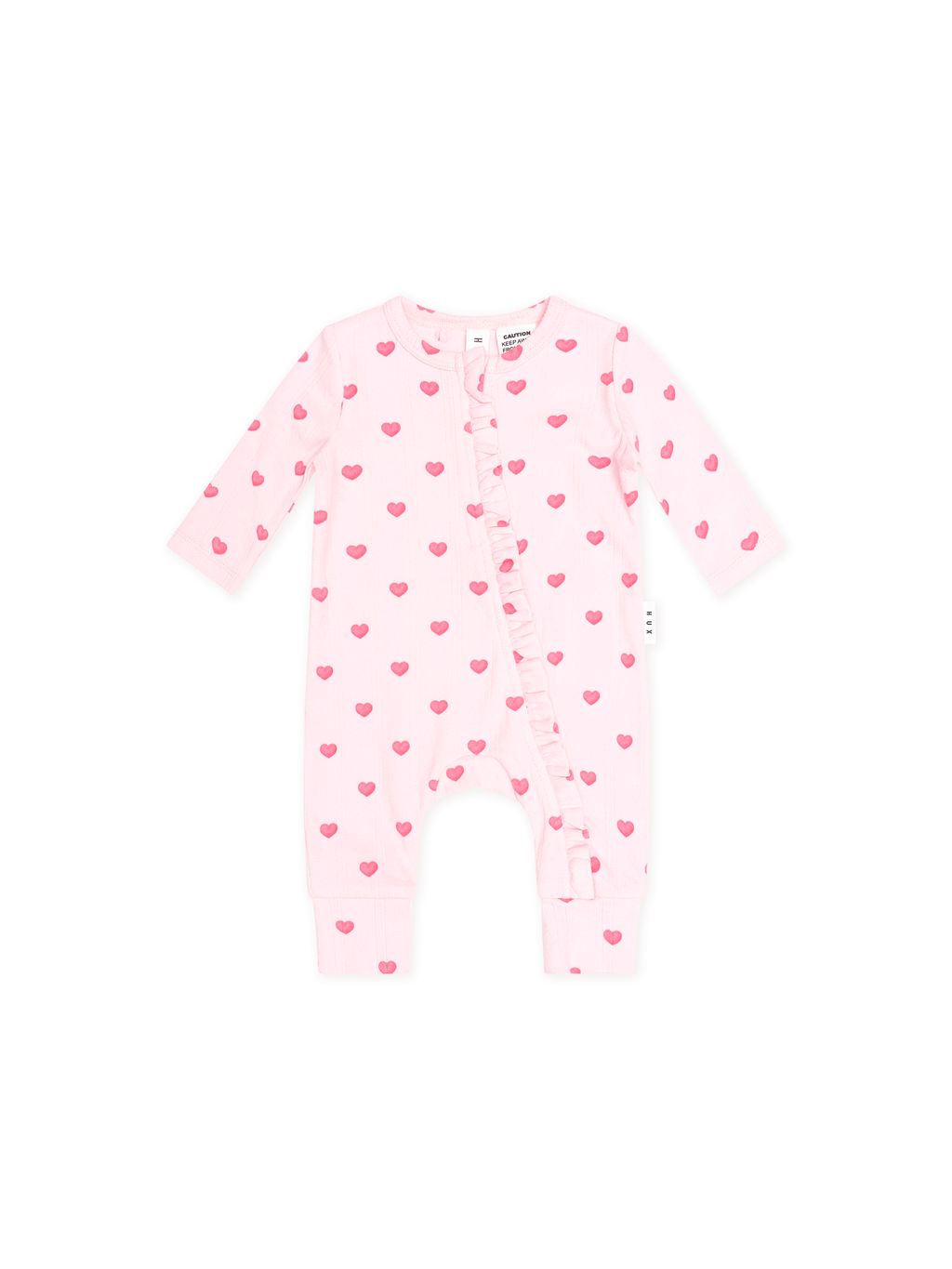 I Heart You Pointelle Frill Zip Romper