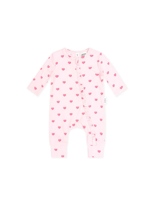 I Heart You Pointelle Frill Zip Romper
