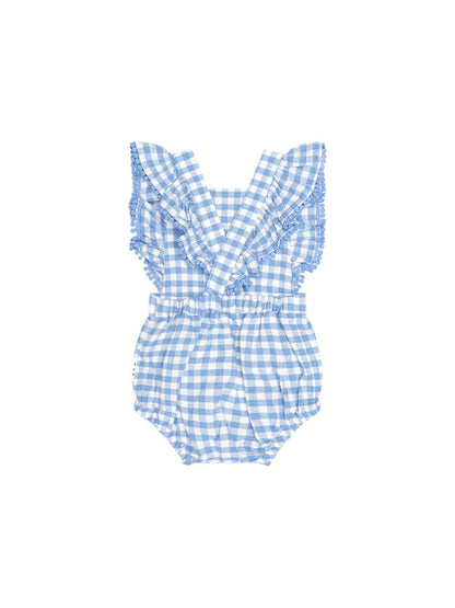 Dusty Blue Gingham Bow Playsuit