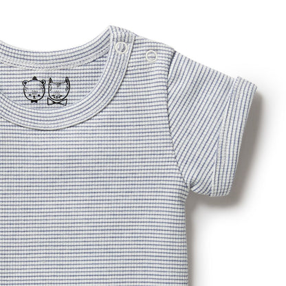 Organic Stripe Rib Bodysuit Rain Drop