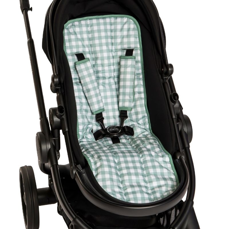 Harness Covers - Gingham Sage in use
