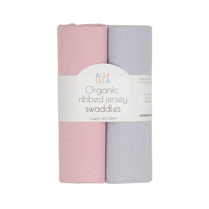 Pink & Grey Ribbed Jersey Swaddles 2pk