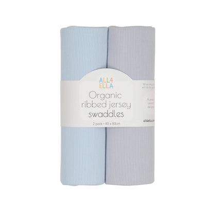Blue & Grey Ribbed Jersey Swaddles 2pk