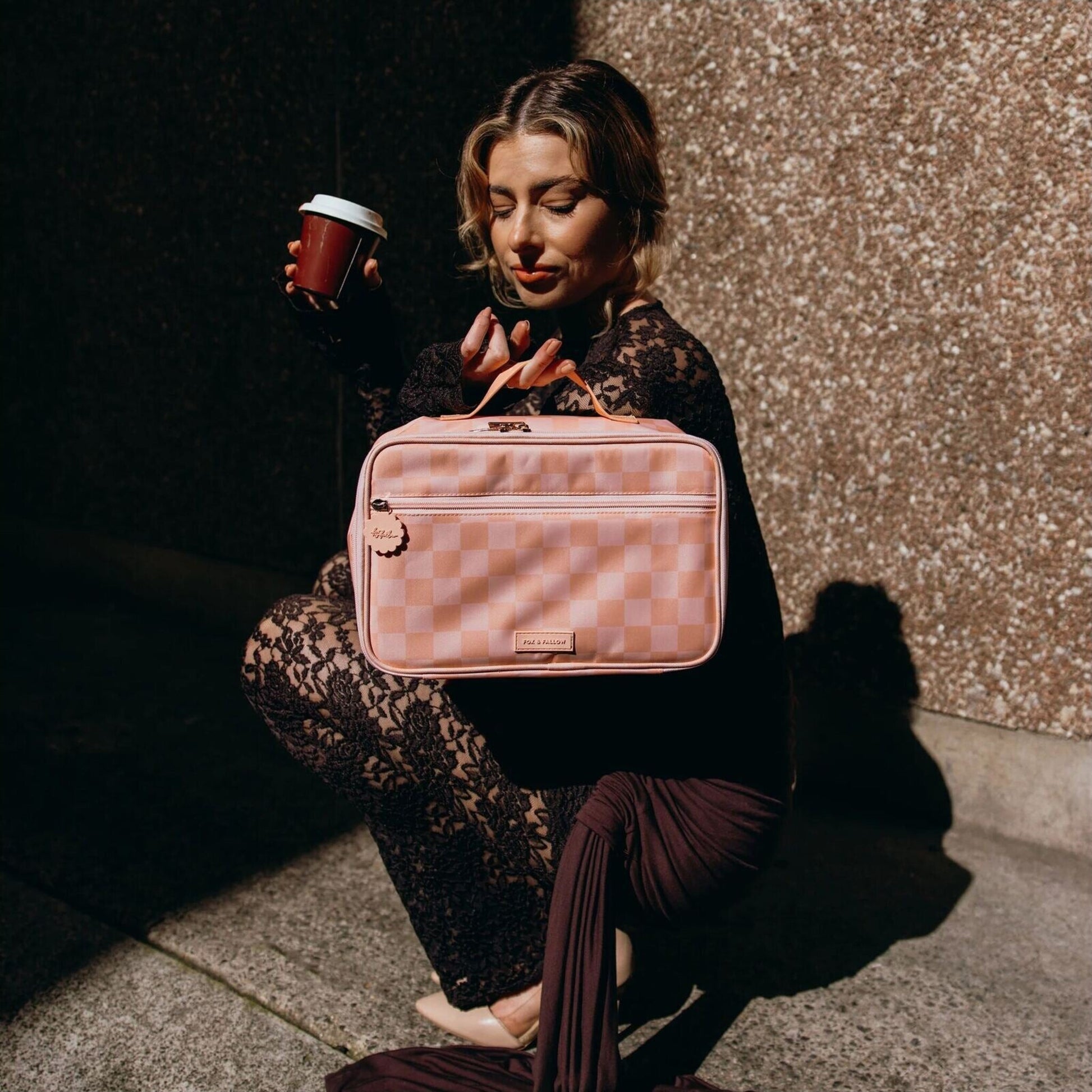 Fox & Fallow Peach Check Large Lunch Bag | Aster & Ruby
