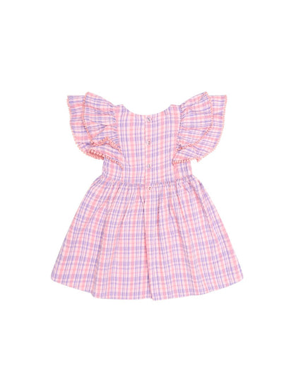 Floral Embroidered Tropical Check Dress