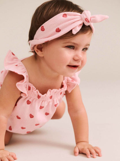 I Heart You Pointelle Bubble Romper and Headband