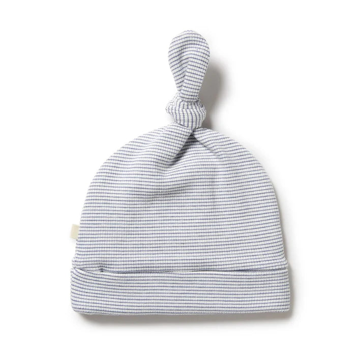 Organic Stripe Rib Knot Hat Rain Drop