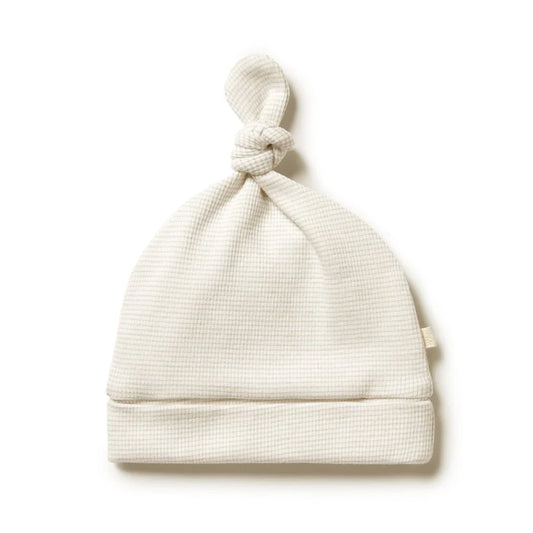 Organic Stripe Rib Knot Hat Oatmeal
