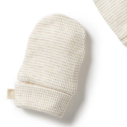 Organic Stripe Rib Mittens Oatmeal