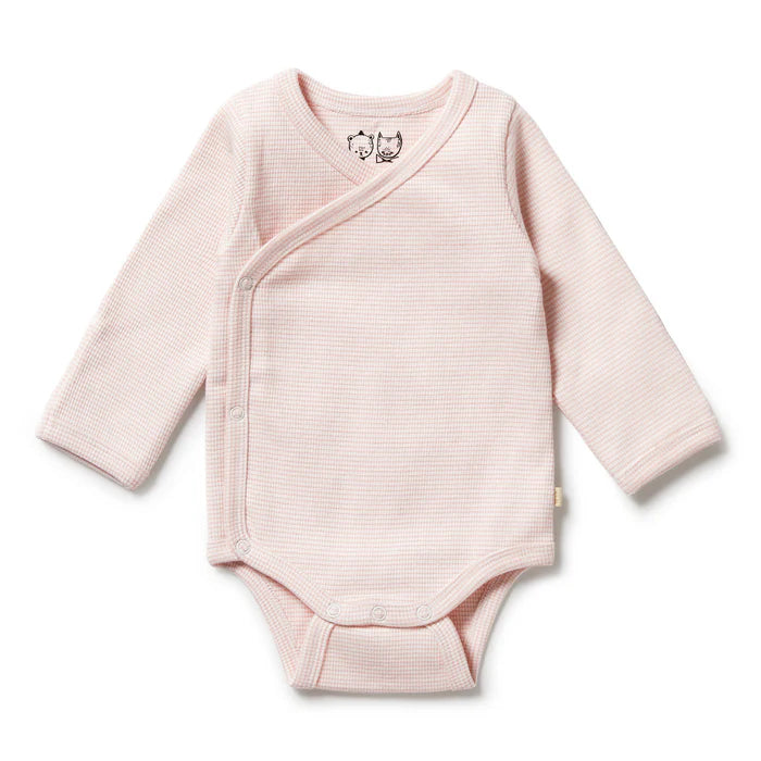 Organic Stripe Rib Kimono Bodysuit Cantaloupe